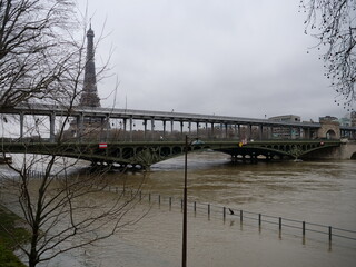 The Seine in floods during a rainy day in Paris. The 6th february 2021.