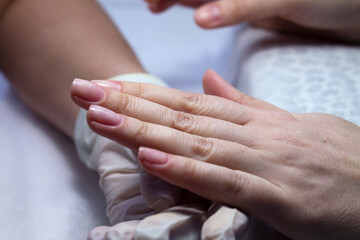 Preparation of hands before manicure and nail gel polish coating