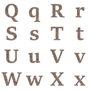 Cracked stone alphabet letters with damaged bevel edge