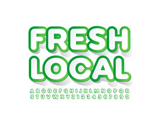 Vector marketing badge Fresh Local. Sticker style Font. Stylish Alphabet Letters and Numbers set