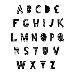 hand drawn alphabet in Scandinavian style, display font, hand lettering alphabet in geometric style © leviscarroll