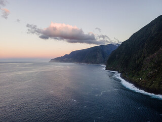 Stunning mountainous coast at sunset of the island of Madeira