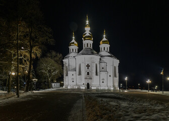church with beautiful illumination in the night Chernigov2
