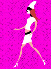 Pulcinella danzante su sfondo a pois