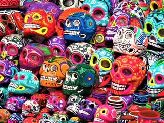 Fototapeta na wymiar Traditional Mexican clay skulls - calaveras