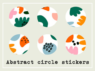 Abstract bright round sticker or stories cover. Set of 6 circle designs with different shapes
