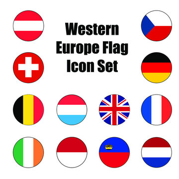 Western Europe flag icon set of a group of nations or allies for concepts and themes in Europe.