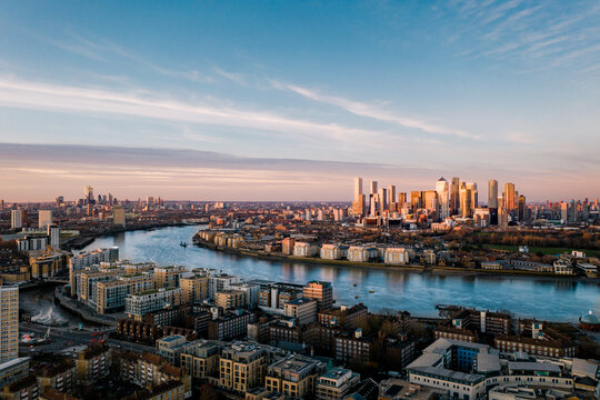 Aerial photography of London Canary Wharf and Isle of Dogs © simonmigaj