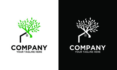 Home And Tree Nature Logo Template Design Vector, Emblem, Design Concept, Creative Symbol, Icon