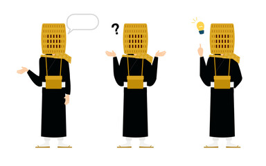 仏教のお坊さんのポーズセット、全身