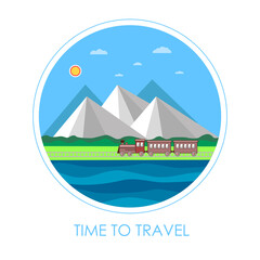 Obraz premium Railway. Cars and landscape. Traveling Transport. Pattern Using All Kinds Of Transport. Image For Kids Room Decoration, Poster, Postcards. Time to Travel.