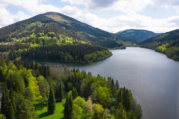 Naklejka na ściany i meble Water dam in Czech Republic landscape in spring