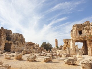 Fototapeta na wymiar Baalbek, Lebanon - October 2020: Historic temple and monument in Baalback Bekaa area. A Phoenician city where a triad of deities was worshipped, was known as Heliopolis during the Hellenistic period.