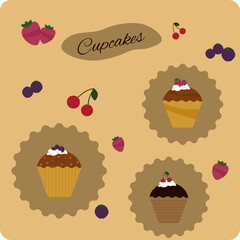 cupcakes with berries. vector illustration