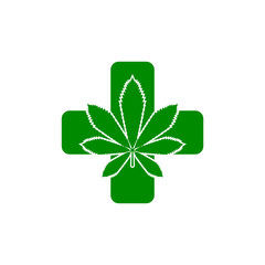 Medical cannabis icon. Marijuana leaf with green cross. Vector illustration.