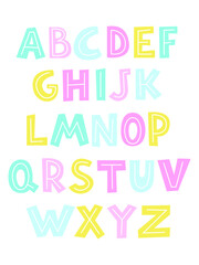 cute alphabet with childrens colorful letters. illustration hand drawing