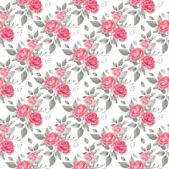 Deurstickers Floral seamless pattern. .Watercolor hand painted seamless pattern of red  roses in vintage style. © Lora