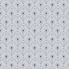 Seamless pattern with dandelions in blue and gray colors