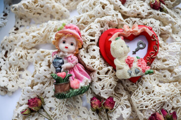 Happy Valentine's Day greeting card. flowers and red heart on a white background. space for text 