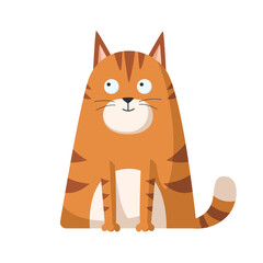 Orange cute cat with stripes isolated on white background. Funny fat cat smiling