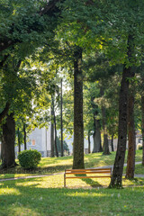 Bench in the park accross street of Mirogoj Cemetery in Zagreb Croatia
