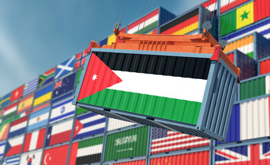 Shipping Container with Jordan flag - 3D Rendering