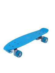 Blue cruiser longboard skateboard plastboard with blue wheels isolated on white background, front view © Владислав Винокуров