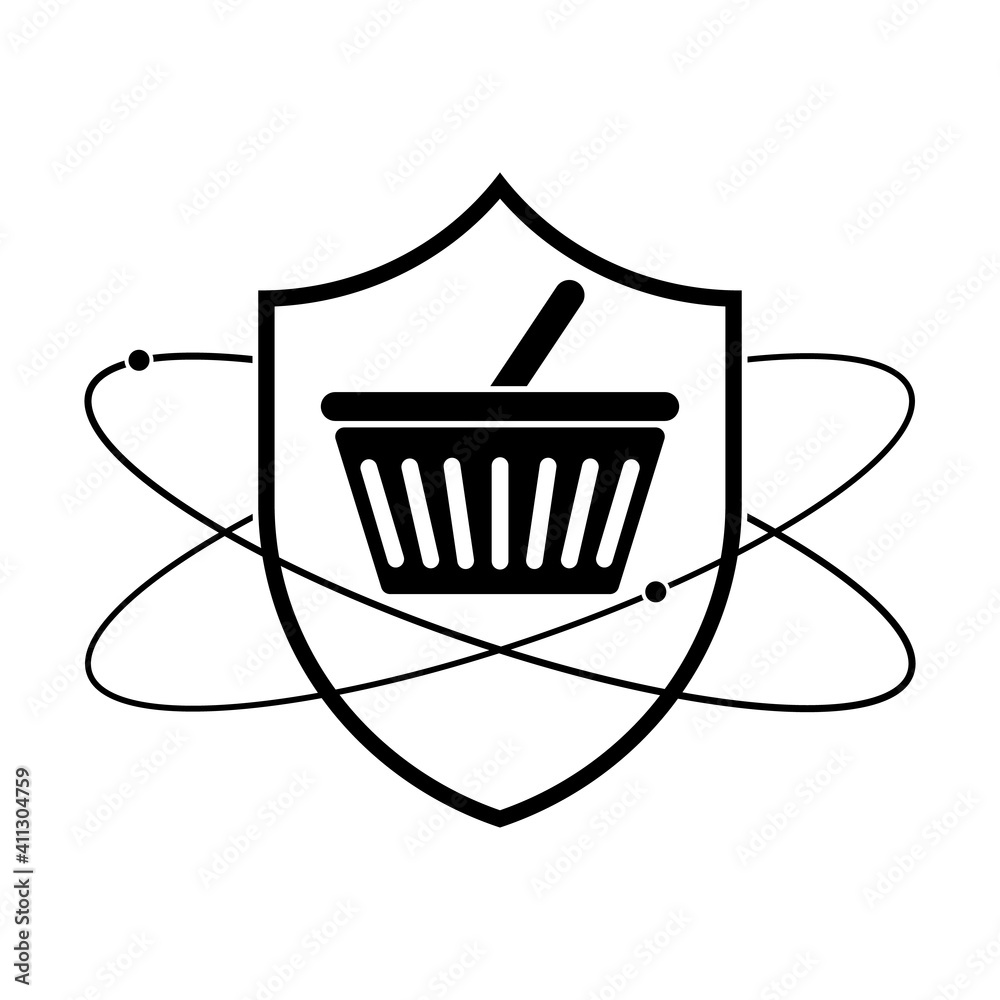 Wall mural shield with shopping basket icon. vector icon. shopping protection symbol