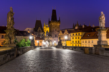 Fototapeta premium Charles Bridge in Prague at night, Czech Republic