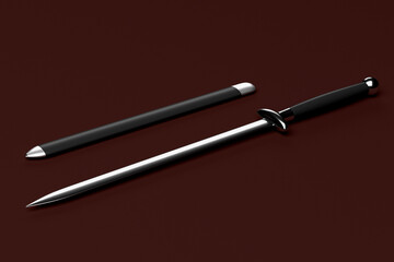 Steel dagger with scabbard 3d rendering