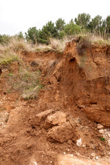 Landslide on a slope caused by rain.
