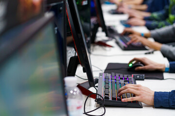 Professional gamers during a competition. Gaming championship, eSports