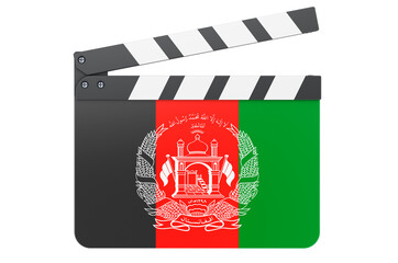 Naklejka premium Movie clapperboard with Afghan flag, film industry concept. 3D rendering