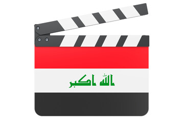 Fototapeta premium Movie clapperboard with Iraqi flag, film industry concept. 3D rendering