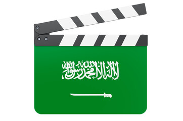 Fototapeta premium Movie clapperboard with Saudi Arabian flag, film industry concept. 3D rendering