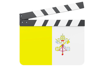 Fototapeta premium Movie clapperboard with Vatican flag, film industry concept. 3D rendering