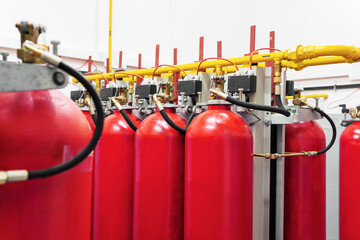 red balloons stand exactly in a row