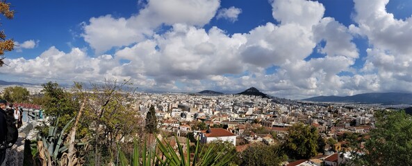 Fototapeta na wymiar Athens View from Top with Mount Lycabettus in the Middle. Amazing shot in Athens - Greece. A lovely and authentic city.