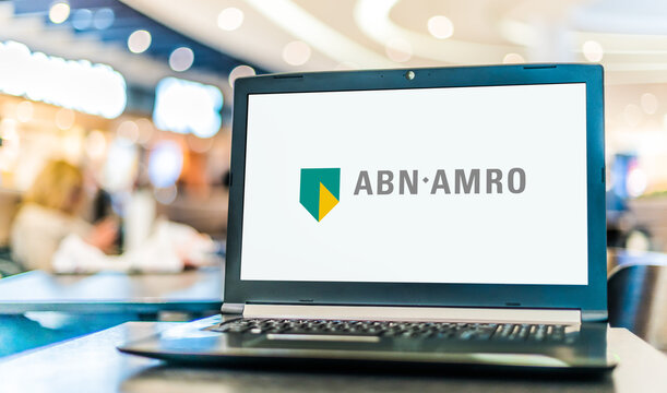 Laptop computer displaying logo of ABN AMRO