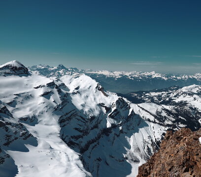 Beautiful image of the Swiss Alps on a sunny day, beauty of nature 