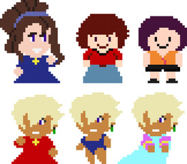 Set of pixel characters in art style