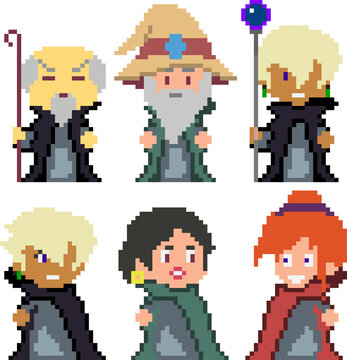 Fototapeta Set of pixel characters in art style