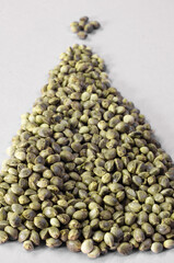 hemp seeds  macro image on white background