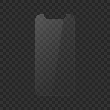 Realistic smartphone, screen protector film, cell phone transparent glass cover with white glare. Glass protection against damage vector illustration. Protective cover for telephone, shield to display