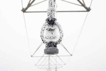 detail of irrigation sprinkler with snow and fog