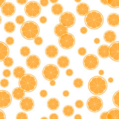 Summer illustration with oranges and limes. Seamlees pattern with colorful fruits on white background. Food concept. Template design for invitation, poster, card, fabric, textile.