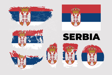 Naklejka premium Flag of Serbia. Vector stock grunge illustration set 