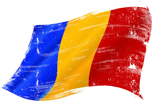 Romanian grunge waving flag. A grunge flag of Romania in the wind for you. 