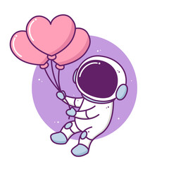 cute astronaut holding heart shaped balloons