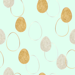 Easter seamless pattern with gold and silver eggs. 